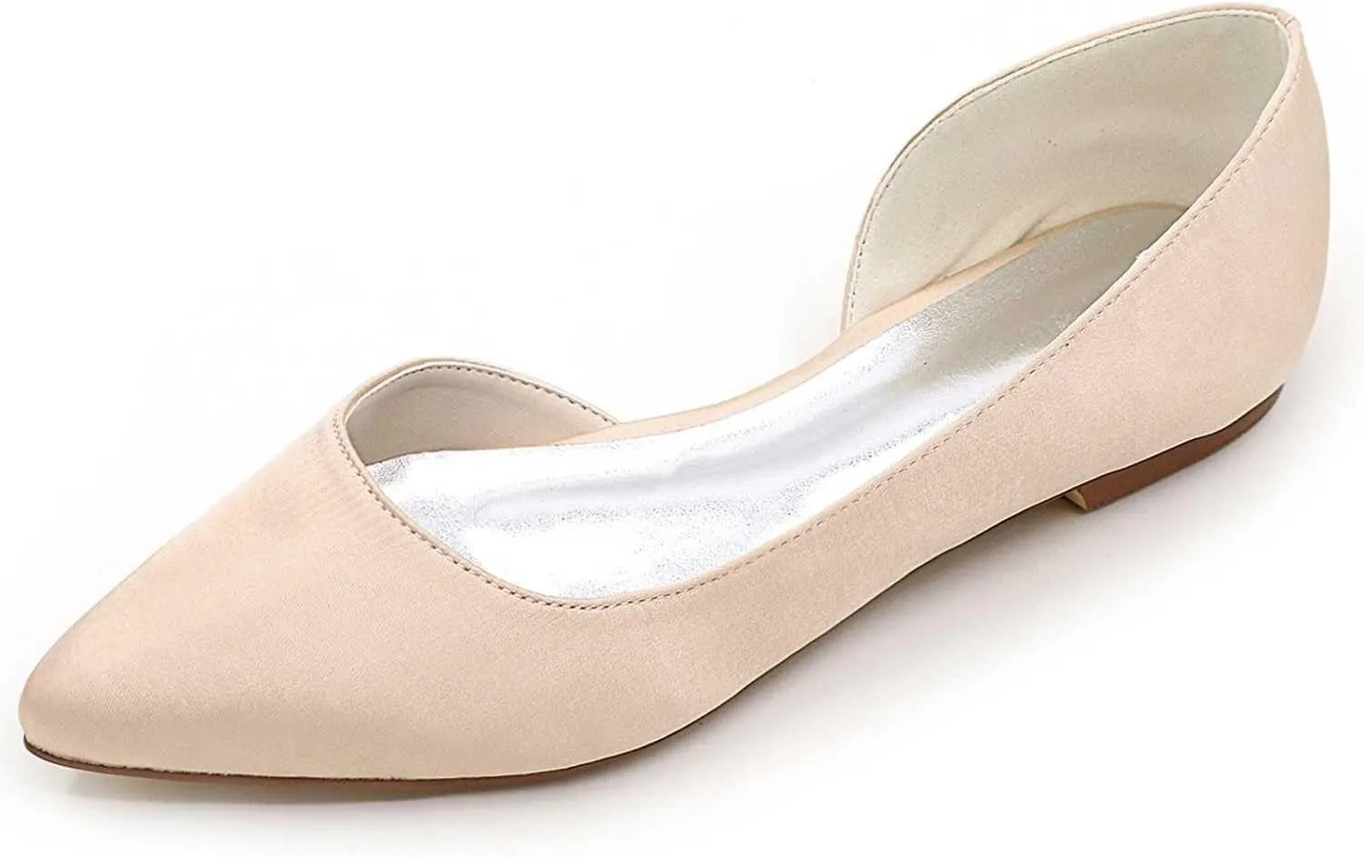 Womens Wedding Shoes Women's Pointy Toe Satin Flat Shoes Comfortable Closed Toe Work,Slip On Ballet Flat Comfortable Dress Shoes Walking Ivory, 11(Champagne,8)