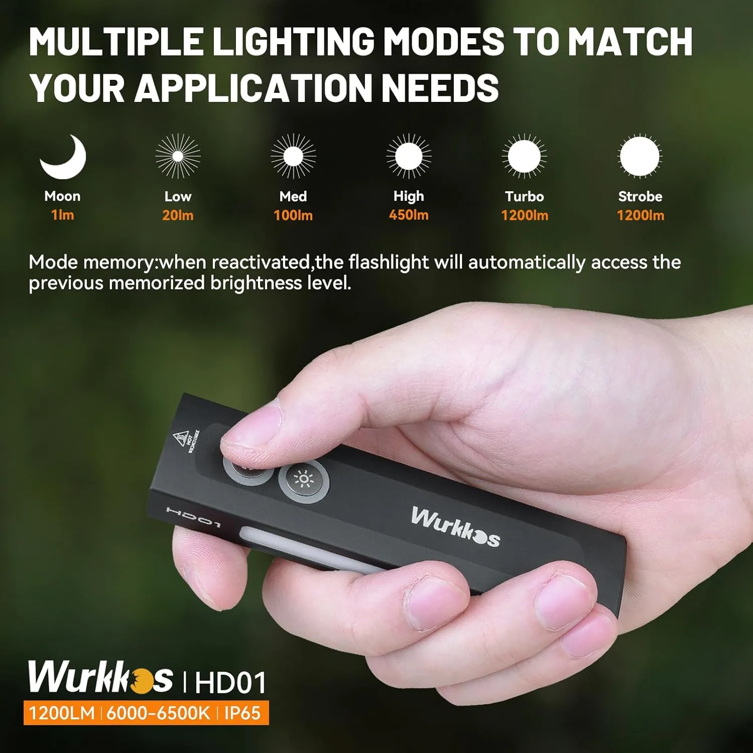 Wurkkos HD01 Flat EDC Flashlight with RGB Light and Green Light, 1200 Lumens Rechargeable EDC Flashlight, Triple Light Sources Pocket Lights, Magnetic Flashlight for Outdoors, Work, Emergency