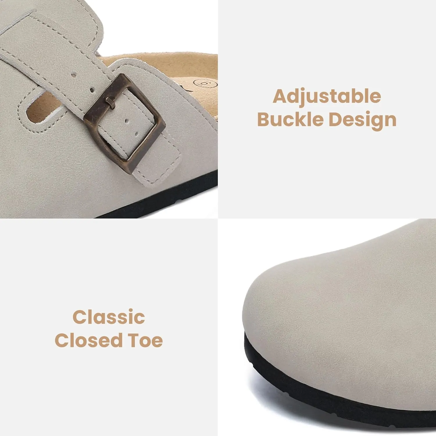 Xiakolaka Women's Suede Clogs Adjustable Buckle Slip on Footbed Home Clog Slippers