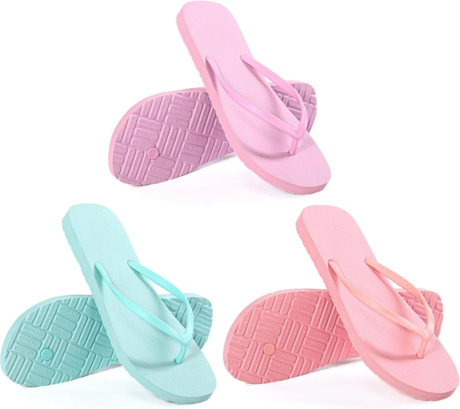 Xuhal 3 Pcs Women Girls Slim Flip Flops Colored Summer Casual Flip Flop Sandals Rubber Thong Style Cute Sandals for Women Shower