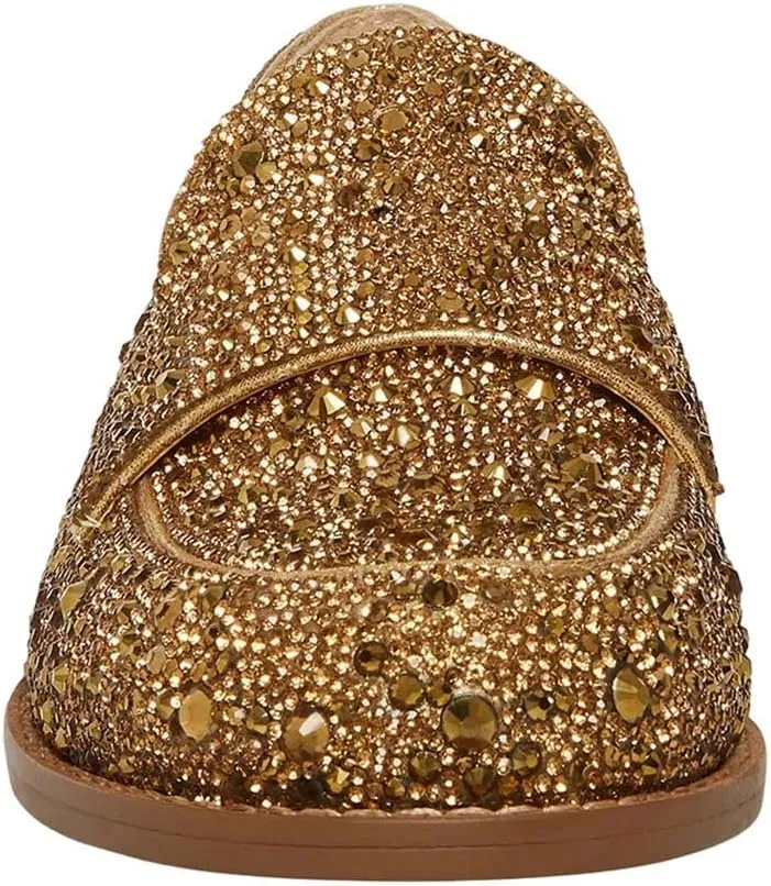 XYD Women's Sparkle Penny Loafer Flat Rhinestone Studded Closed Toe Dressy Glam Low Heel Slip On Evening Fashion Shoes