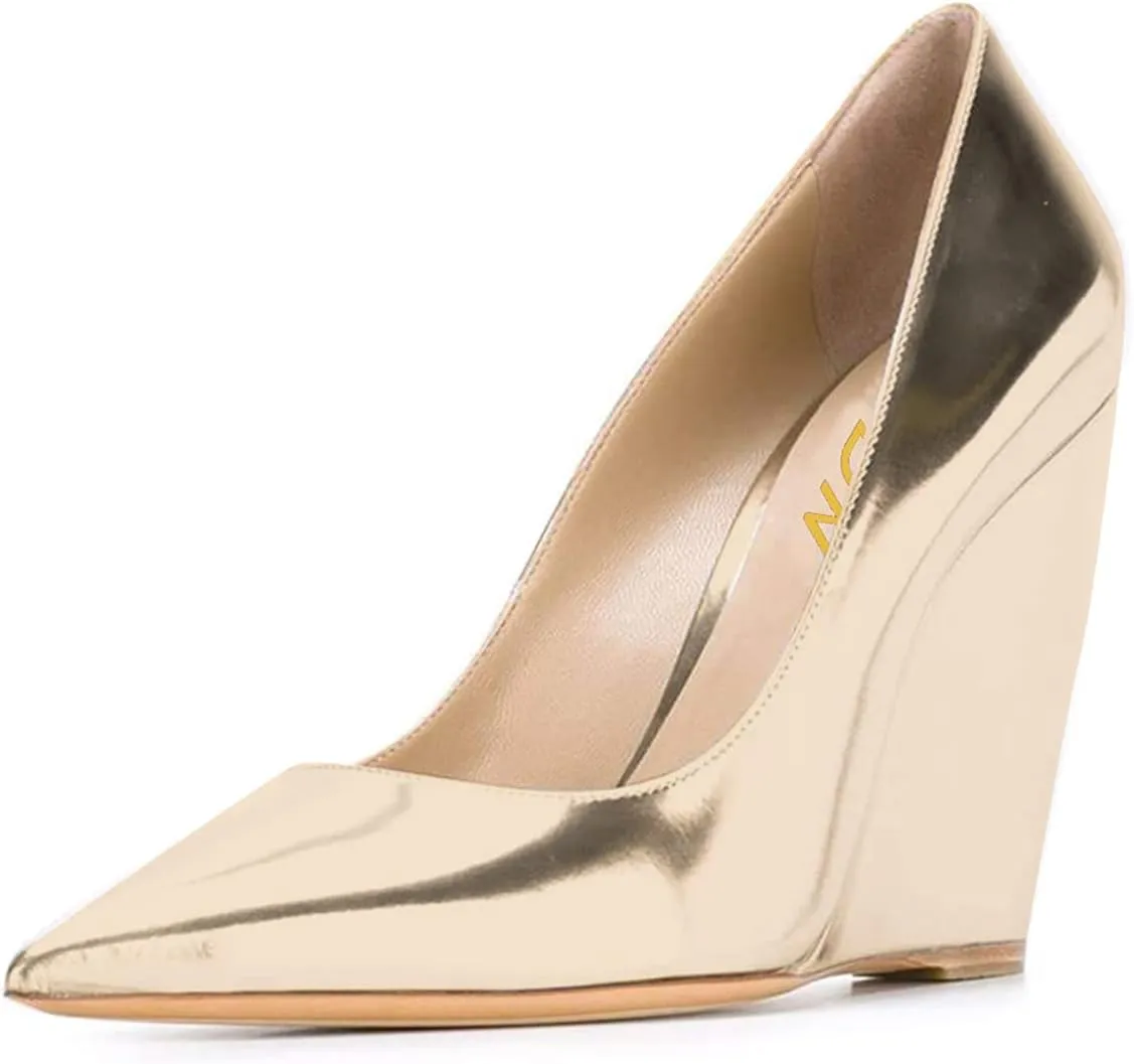 YDN Women Classic Pointed Toe High Heel Wedge Pumps Slip on Cofmortable Office Shoes