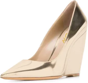 YDN Women Classic Pointed Toe High Heel Wedge Pumps Slip on Cofmortable Office Shoes