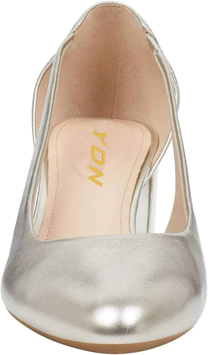 YDN Women Formal Block Heel Cutout Pumps Round Toe Slip On Patent Basic Office Dress Shoes