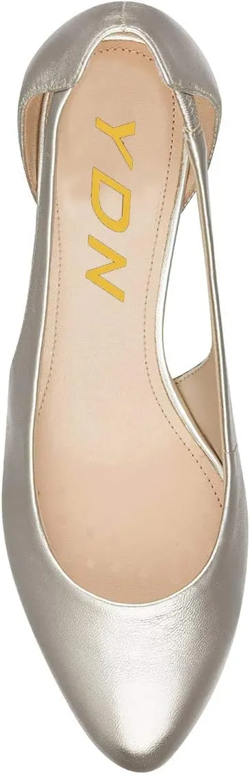 YDN Women Formal Block Heel Cutout Pumps Round Toe Slip On Patent Basic Office Dress Shoes