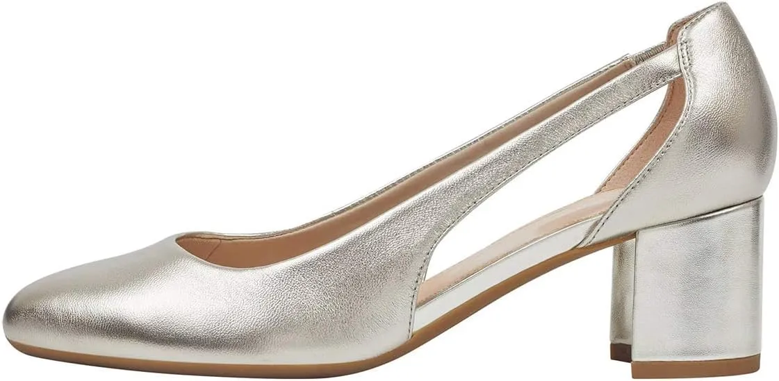 YDN Women Formal Block Heel Cutout Pumps Round Toe Slip On Patent Basic Office Dress Shoes