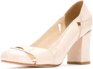 YDN Women Stylish Cutout Block Chunky High Heel Slip On Pumps Classic Round Toe Formal Casual Dress Shoes
