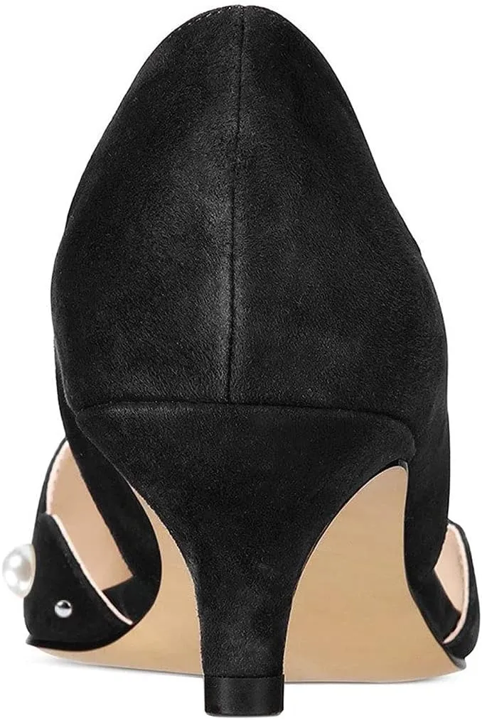 YDN Women's Classic Pointy Toe Kitten Pumps Slip-on Suede Low Heel D'Orsay Shoes Formal