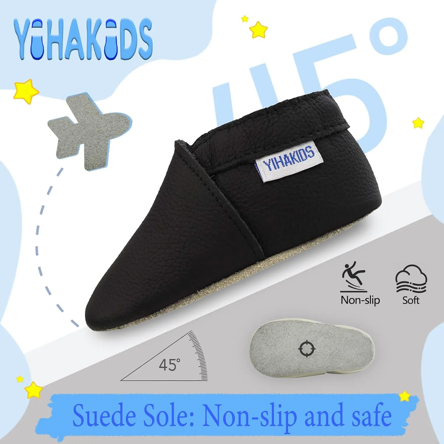 YIHAKIDS Baby Leather Shoes Soft Sole First Walking Moccasins Infants Toddler Boys Girls Crawling Slippers Slip-on Shoes Solid Color Shoes