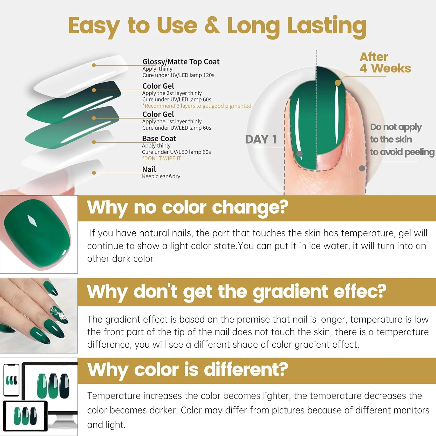 YTD Likomey Color Changing Gel Nail Polish Set,6 Colors with Base and Top Coat Kit,Mood Temperature Change Colors,Gift Red Green Blue Ombre Thermal Manicure UV Gel,8 Pcs 7.5 ml