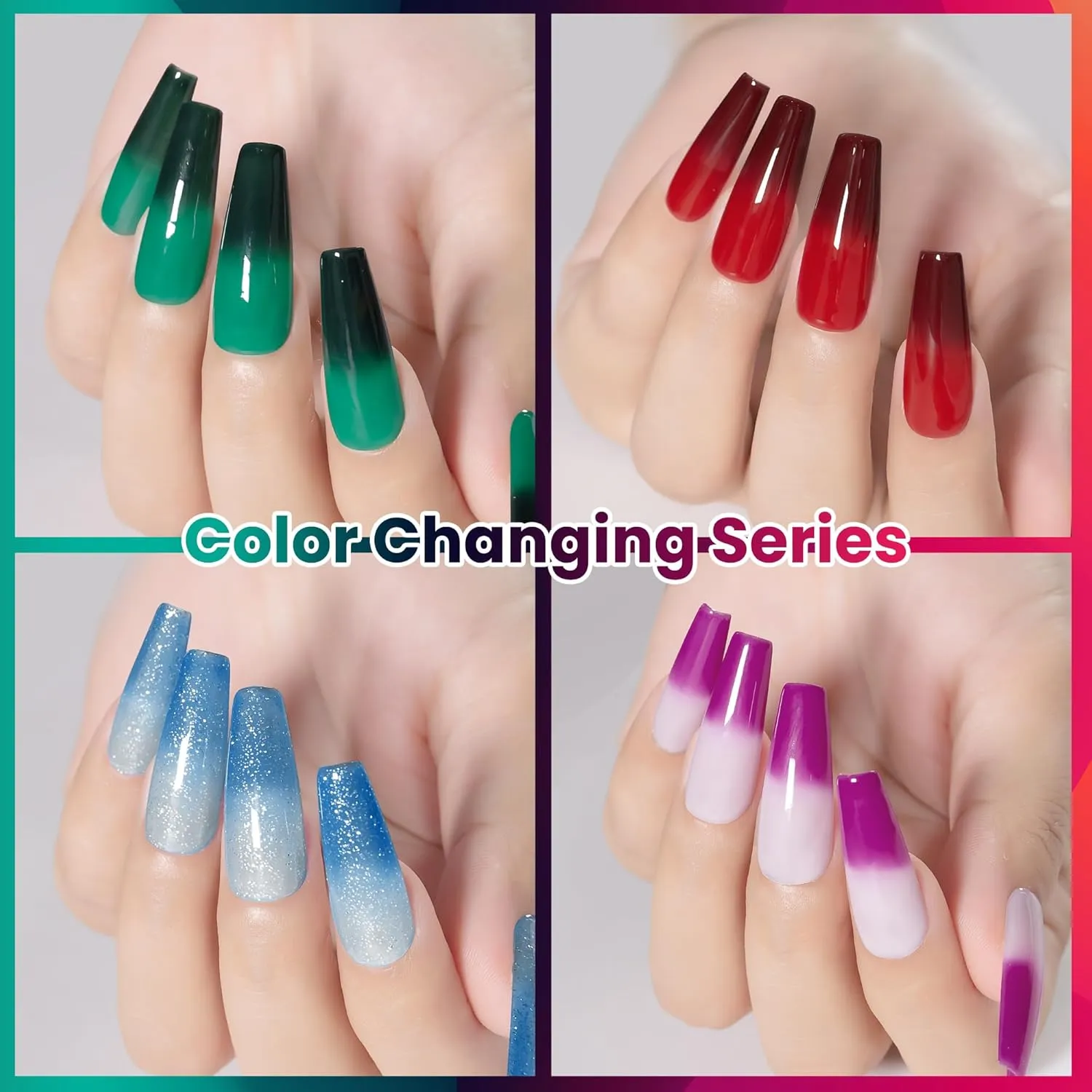 YTD Likomey Color Changing Gel Nail Polish Set,6 Colors with Base and Top Coat Kit,Mood Temperature Change Colors,Gift Red Green Blue Ombre Thermal Manicure UV Gel,8 Pcs 7.5 ml