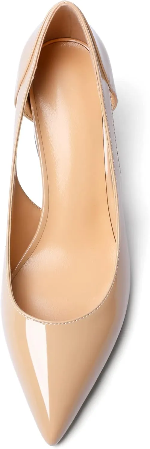Zamikoo Women's Mid Block Heel Pumps, Pointed Toe Slip On Cutout Chunky Heels Ladies Office Event Party Dress Shoes 2.5 Inches