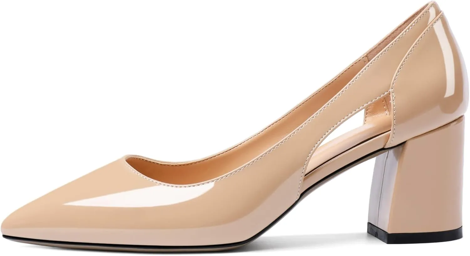 Zamikoo Women's Mid Block Heel Pumps, Pointed Toe Slip On Cutout Chunky Heels Ladies Office Event Party Dress Shoes 2.5 Inches