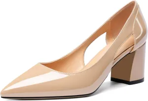 Zamikoo Women's Mid Block Heel Pumps, Pointed Toe Slip On Cutout Chunky Heels Ladies Office Event Party Dress Shoes 2.5 Inches